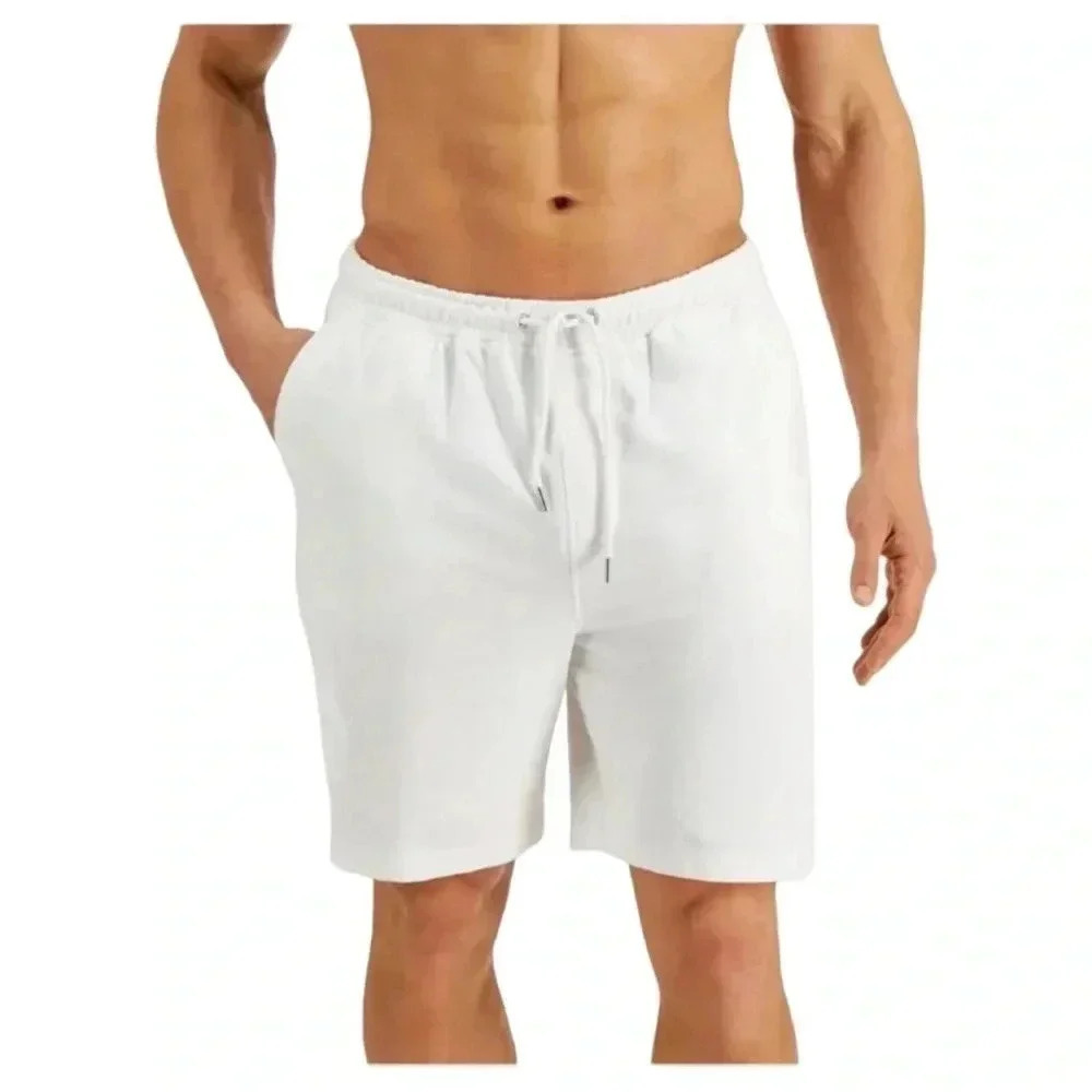 Alfani Mens Fleece Shorts XL White Moisture Wicking Cotton Blend